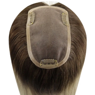 Full Shine blonde balayage hair topper with virgin hair that can be styled for different natural hairstyles.