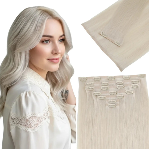 Full Shine blonde injected PU clip ins smooth blend