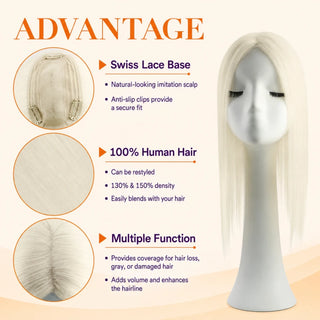 Full Shine blonde human hair topper adding natural-looking fullness, smooth movement, and effortless style.