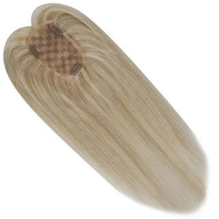 Full Shine blonde highlights virgin hair topper showing soft texture, natural shine, and premium hair quality.