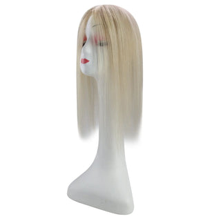 Full Shine blonde lowlights hair topper with virgin hair for dimensional color, natural texture, and seamless blending.