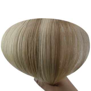 Full Shine blonde lowlights ombre tape in hair extensions with injection technology, made from virgin hair for natural movement.