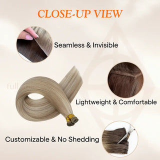 Full Shine Virgin Human Hair Extensions, Genius Weft Hair, Blonde Rose Gold Balayage, Hybrid Weft Extensions, Sew-In Weft Hair, Seamless Weft Extensions, Thick Hair Weft, Soft Silky Hair, Professional Hair Extensions, Natural Look Hair