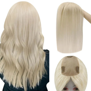 Full Shine blonde virgin hair topper for women with a medium base mono base design for a natural look.