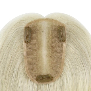 Full Shine blonde virgin hair topper showing soft texture, natural shine, and premium human hair quality.