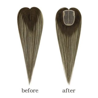 Full Shine brown balayage hair topper with virgin hair and medium base design for natural color dimension.