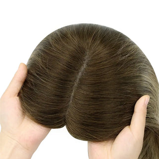 Full Shine brown balayage mono base hair topper with a realistic scalp appearance and natural movement.