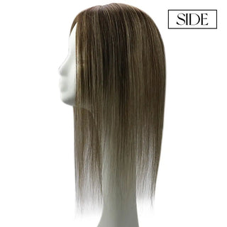 Full Shine brown balayage hair topper showing natural color transition and soft movement.