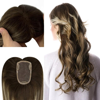 Full Shine brown balayage virgin hair topper for women with a medium base mono base for natural blending.