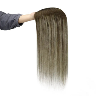 Full Shine brown balayage virgin hair topper showing soft texture, natural shine, and premium hair quality.