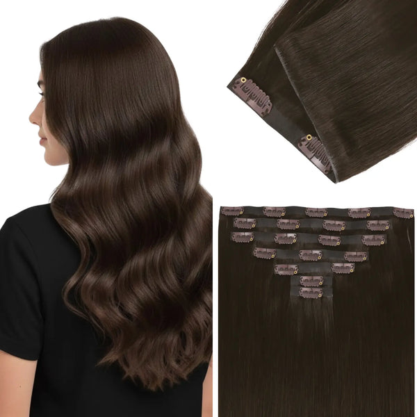 Full Shine brown injected PU clip ins natural fullness