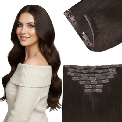 Fullshine brown genius PU clip in hair extensions for natural volume