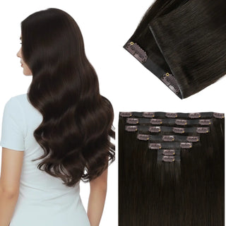Full Shine brown injection PU clip in hair extensions seamless blend