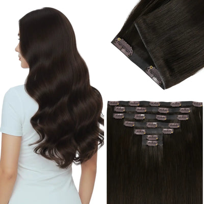 Full Shine brown injection PU clip in hair extensions seamless blend