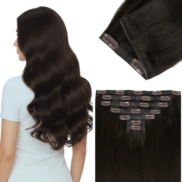 Full Shine brown injection PU clip in hair extensions seamless blend