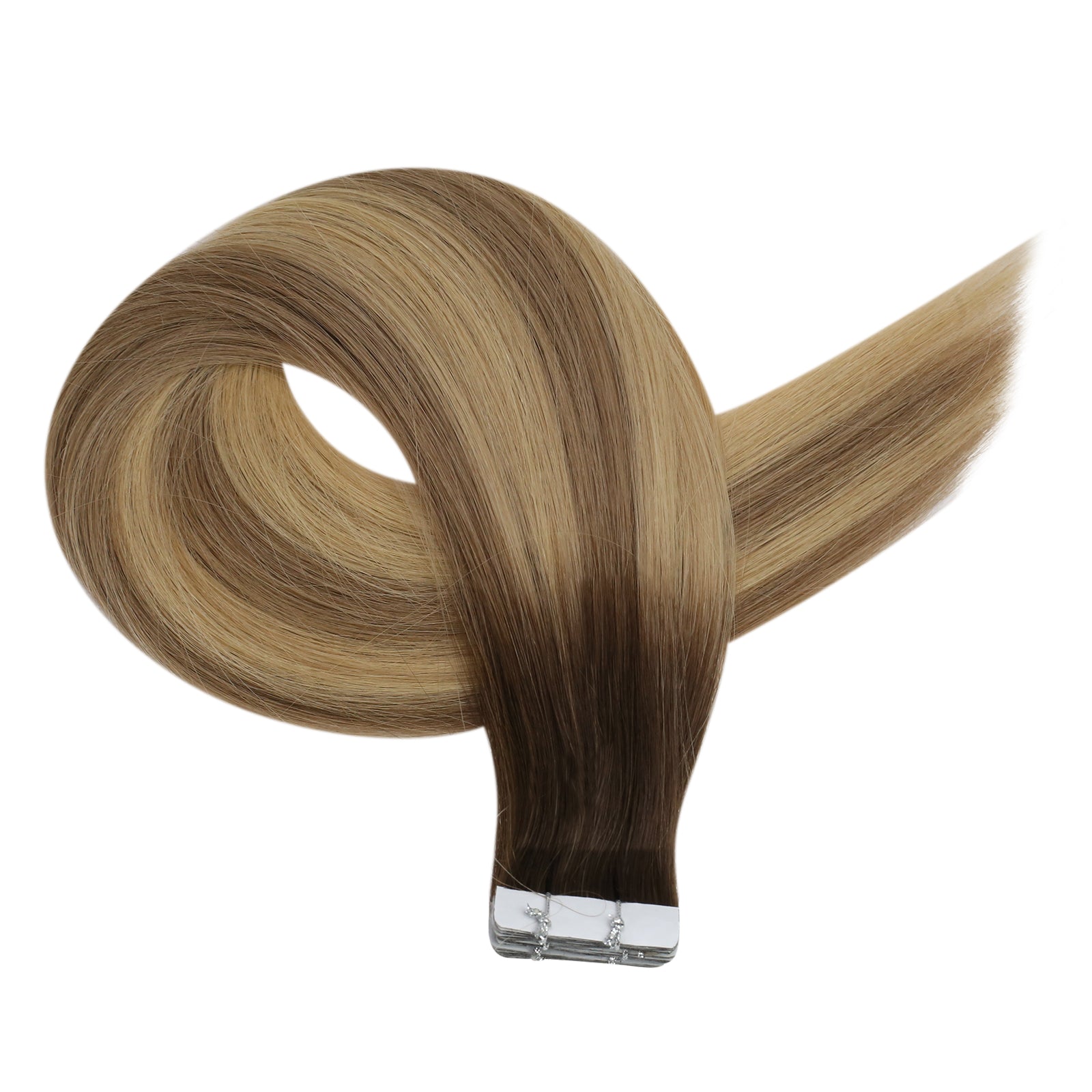 Full Shine warm blonde human hair extensions with caramel beige and golden tones for a Butterscotch Blonde inspired look