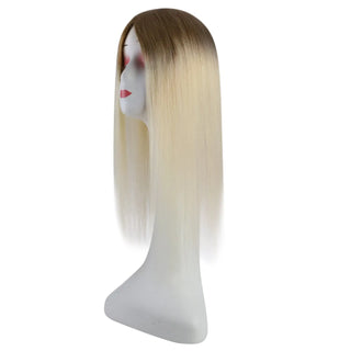 Full Shine brown to blonde hair topper with a natural color transition and seamless blend with your own hair.