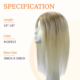 Full Shine brown to blonde human hair topper with a smooth color transition and natural appearance.
