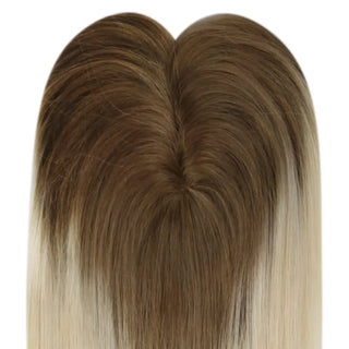 Full Shine brown to blonde ombre hair topper for women with dimensional color and effortless styling.