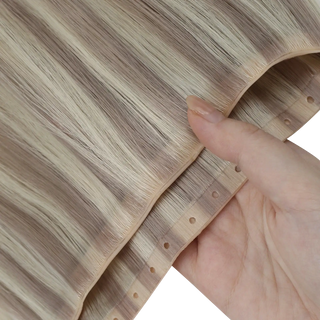 Full Shine butterfly weft hair extensions with an ultra-thin weft design, seamless blend, natural movement, and lightweight comfort made with Remy human hair.