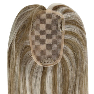 Full Shine chunky highlights hair topper creating a natural-looking hairstyle with added fullness and movement.