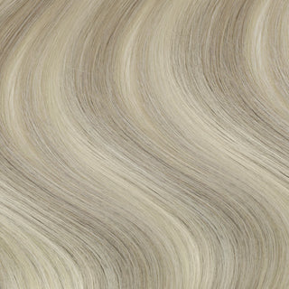 Full Shine cool brown to blonde injection tape hair extensions with an invisible tape design for a flat and natural appearance.