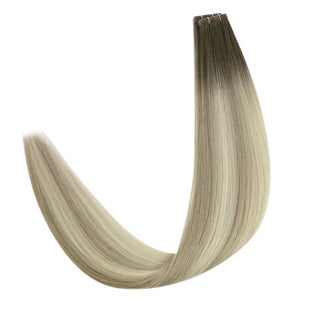 Full Shine cool brown to blonde virgin injection tape in extensions with a lightweight design for comfortable daily styling.