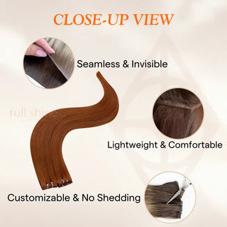 Virgin Hair Genius Weft, Auburn Copper Hair Extensions, Real Human Hair Weft, Hand-Tied Weft Hair, Double-Drawn Red Hair Weft, Heat-Friendly Hair Extensions, Lightweight and Flexible Weft, Soft and Natural Hair Extensions