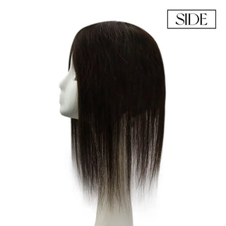 Full Shine dark brown full coverage hair topper enhances thickness while concealing thinning areas.