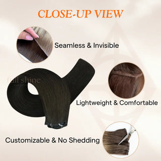 Full Shine Genius Weft Hair Extensions, Darkest Brown #2, Virgin Human Hair, Genius Weft, Sew-In Weft, Hybrid Weft, Volume Weft, 100% Virgin Hair, Professional Hair Extensions, Natural Hair Weft