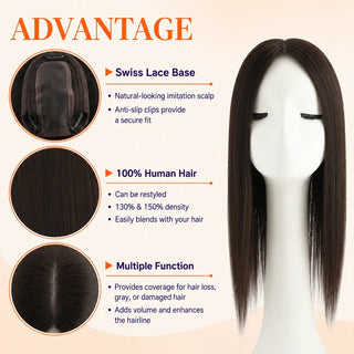 Full Shine dark brown real human hair topper showing natural texture, rich color, and premium hair quality.