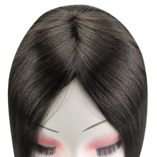 Full Shine dark brown hair topper showing soft texture, natural shine, and premium hair quality.