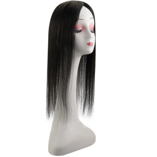 Full Shine dark brown human hair topper with natural texture, realistic movement, and a seamless look.
