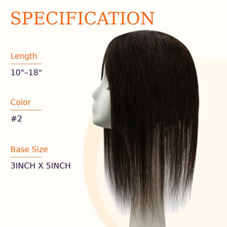 Full Shine dark brown human hair topper with rich color, natural texture, and realistic movement.