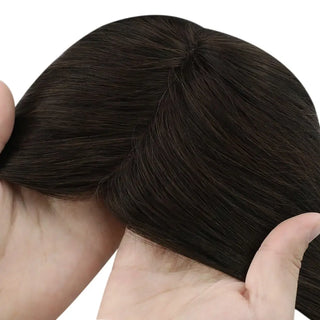 Full Shine dark brown Remy hair topper allows versatile styling with a natural and elegant finish.