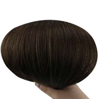 Full Shine dark brown tape in hair extensions with injection technology, made from premium virgin hair for smooth styling.