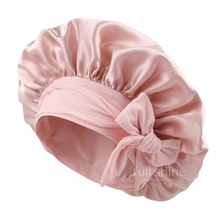 Full Shine satin sleep cap features soft breathable fabric for comfortable overnight hair protection.