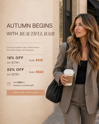 Full Shine fall hair refresh with human hair extensions for adding natural length, volume, and seasonal hair color styles.