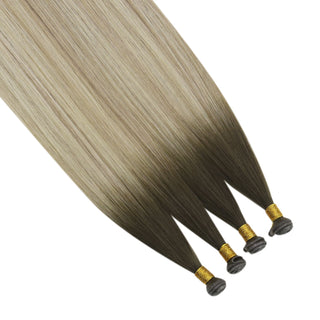 Full Shine Weft Hair Extensions, Virgin Human Hair, Dark Coffee Brown to Warm Blonde Ombre, Genius Weft Hair, Hand-Tied Weft Extensions, Heat-Resistant Hair Bundles, Luxurious Soft Hair Weft, Easy to Blend Extensions, Long-Lasting Natural Look Weft