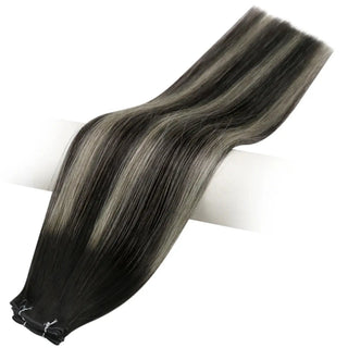Full Shine Genius Weft Hair Extensions 100% Virgin Human Hair, Balayage Platinum Silver Blonde, Hybrid Weft Extensions, Sew-In Weft Bundles, Natural Look Hair Weft, Soft Silky Hair Extensions