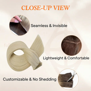Full Shine Light Blonde Genius Weft Hair Extensions, 100% Virgin Human Hair, Platinum Blonde #60, Hybrid Weft Hair, Sew-In Weft Hair Extensions, Thick Volume Weft, Seamless Hair Weft Extensions, Silky Straight Hair Bundles, Professional Salon Hair Extensions,