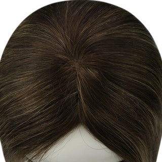 Full Shine brown balayage mono base topper designed for realistic scalp appearance.