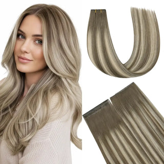 Fullshine Hair ash brown balayage with blonde highlights virgin hair butterfly weft soft and natural