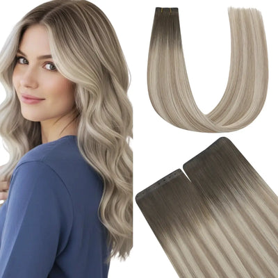 Fullshine Hair cool ash brown balayage blonde virgin hair butterfly weft soft and natural