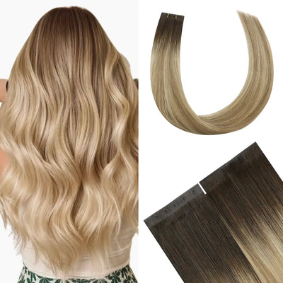Fullshine Hair warm dark brown to blonde balayage virgin hair butterfly weft soft and natural