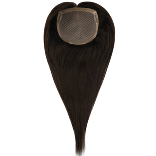 Full Shine dark brown human hair topper with a large mono base offers realistic coverage and comfortable wear.