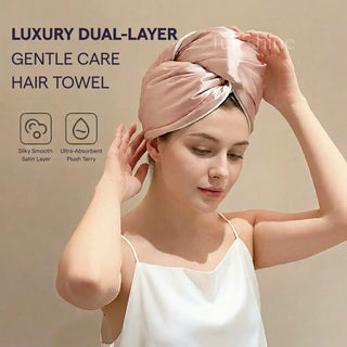 Full Shine microfiber hair drying towel helps reduce frizz and quickly absorb moisture for all hair types.