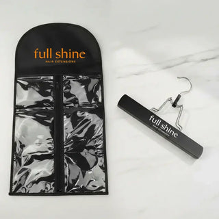The Full Shine Hair Extensions Dustbag and Holder offer easy storage and protection, ensuring your extensions stay clean and tangle-free between uses.