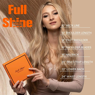 fullshine hair extensions, hair length guide, virgin human hair, 14 inch hair extensions, 18 inch extensions, 22 inch weft, 24 inch virgin hair, real human hair length reference, hand tied weft chart, how to choose extension length, before and after hair extensions, natural hair comparison, styling options, full head hair bundles, seamless blend, tangle free extensions, hairstyle inspiration, soft straight human hair, premium remy extensions, hair extensions length visual