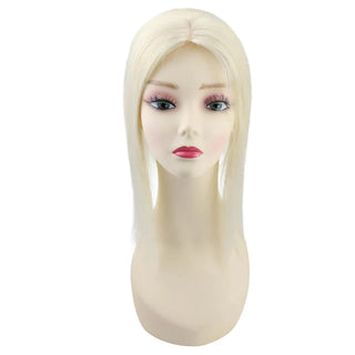 Full Shine platinum blonde mono base hair topper creates a realistic scalp appearance with comfortable wear.